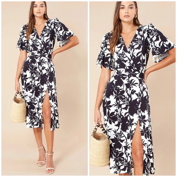 Hale Bob Wrap Floral Print Dress With Balloon Long Sleeve Navy/Purple